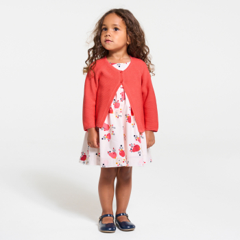 سترة تريكو وردية بطية للطفلة الصغيرة